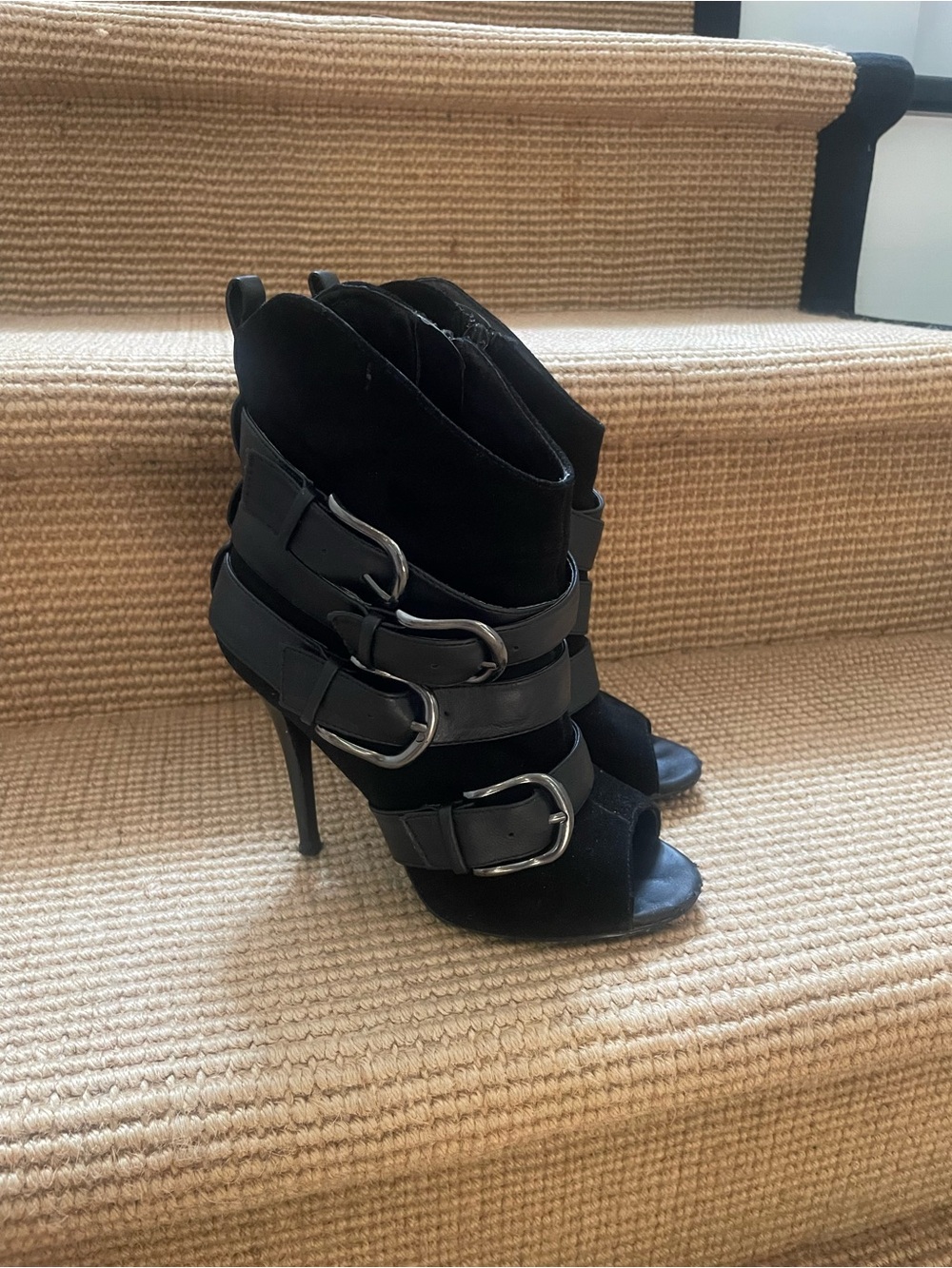 Women's Black Buckle High-Heel Ankle Booties